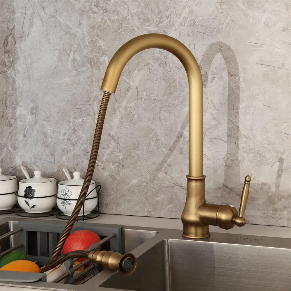 Antique Kitchen Sink Mixer Faucet With Swivel Spout With Pull Out Spray