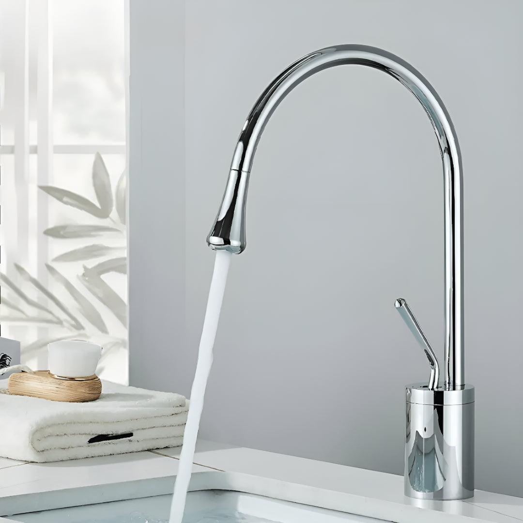 Basin Mixer Tap For Bathroom Sink With Single Lever And High Gooseneck Spout