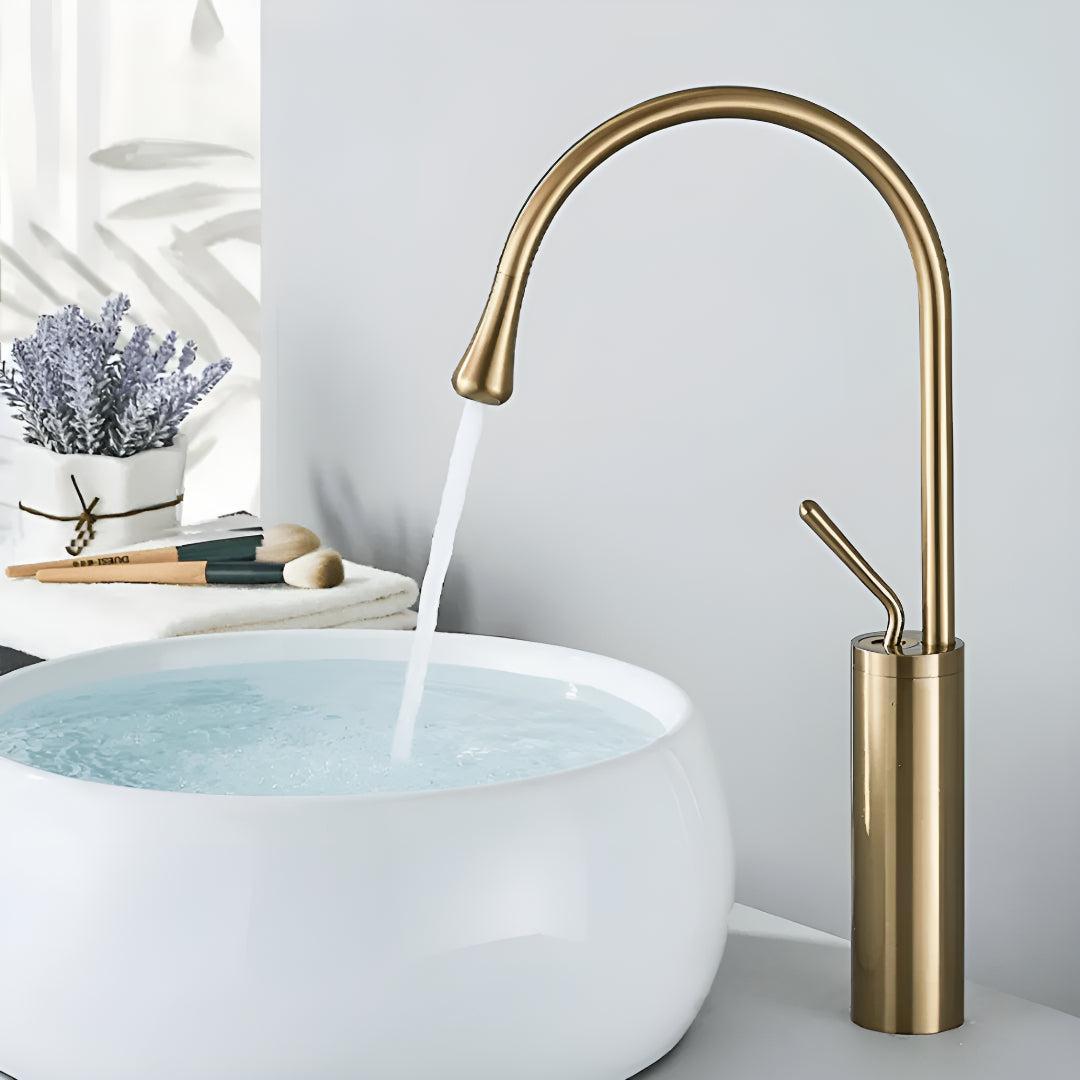 Basin Mixer Tap For Bathroom Sink With Single Lever And High Gooseneck Spout