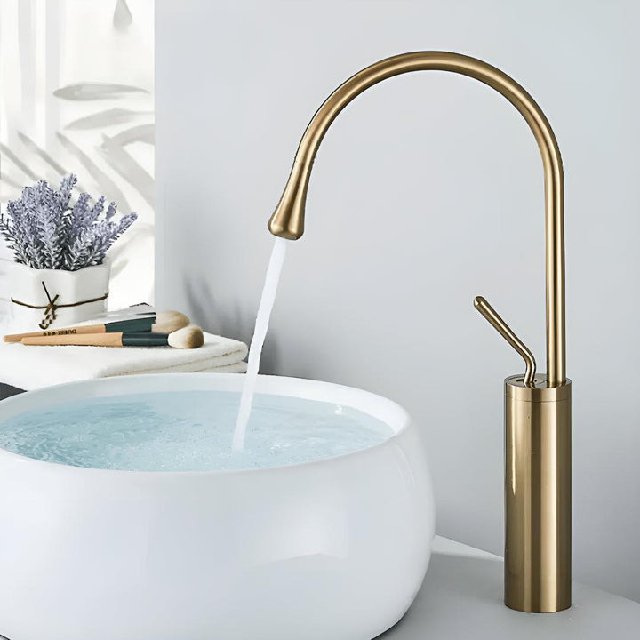 Basin Mixer Tap For Bathroom Sink With Single Lever And High Gooseneck Spout