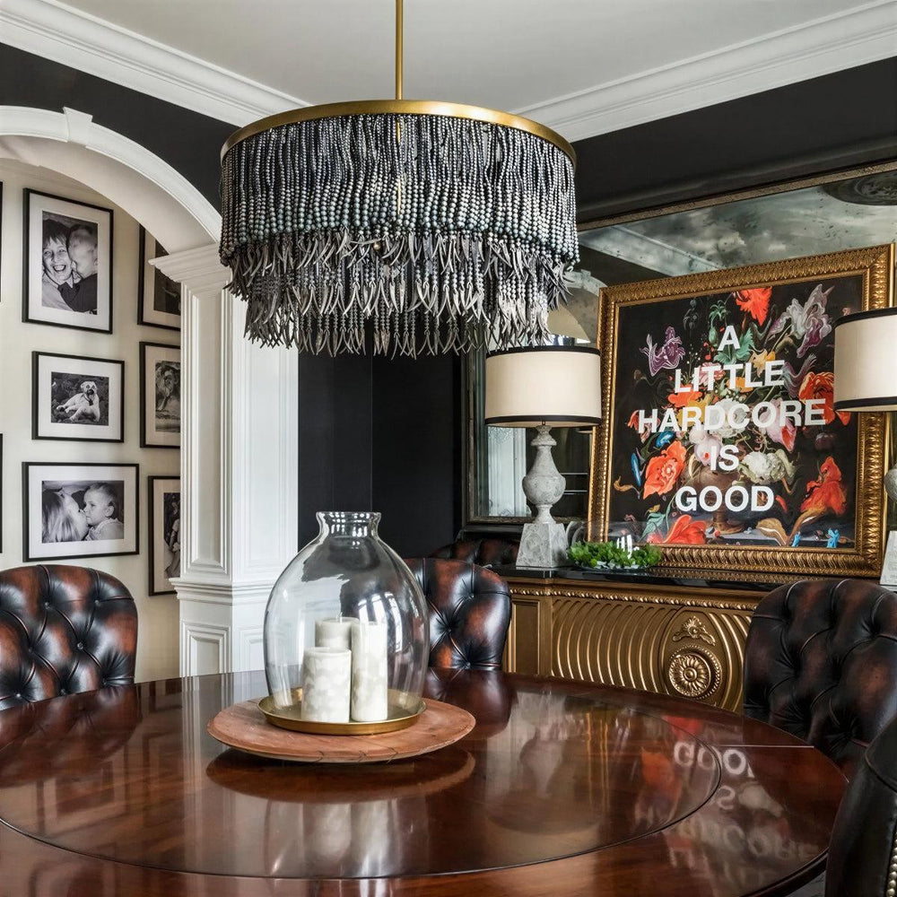 Boho Chandelier Light With Beaded Triple Layered Concentric Design