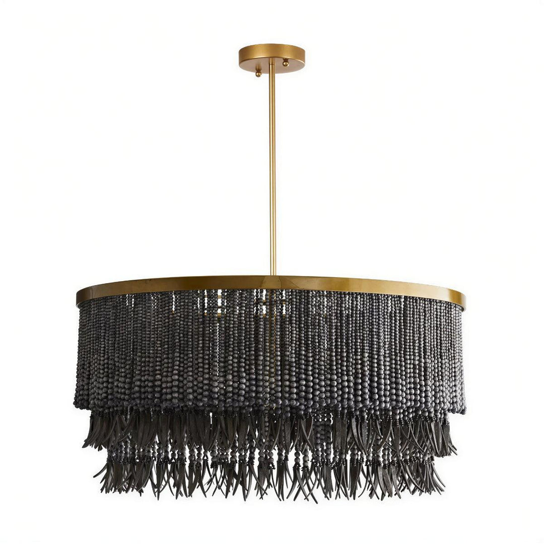 Boho Chandelier Light With Beaded Triple Layered Concentric Design