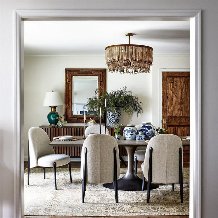 Boho Chandelier Light With Beaded Triple Layered Concentric Design