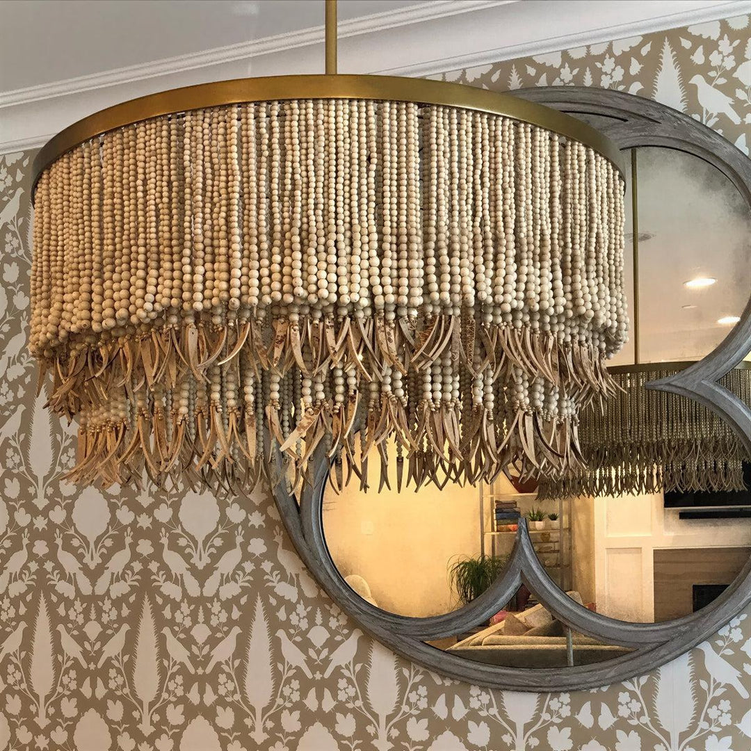 Boho Chandelier Light With Beaded Triple Layered Concentric Design