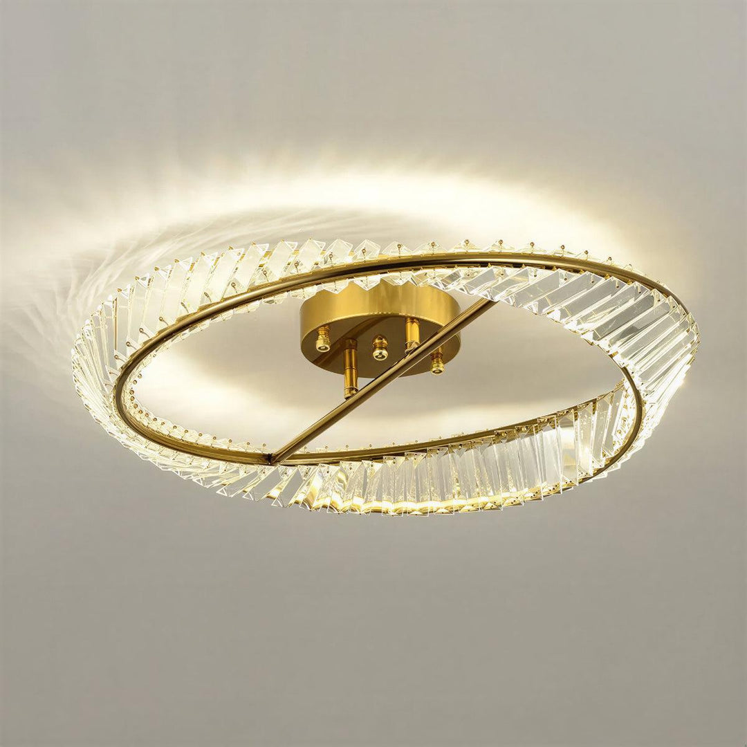 Crystal Ceiling Light With Round Flush Mount Design