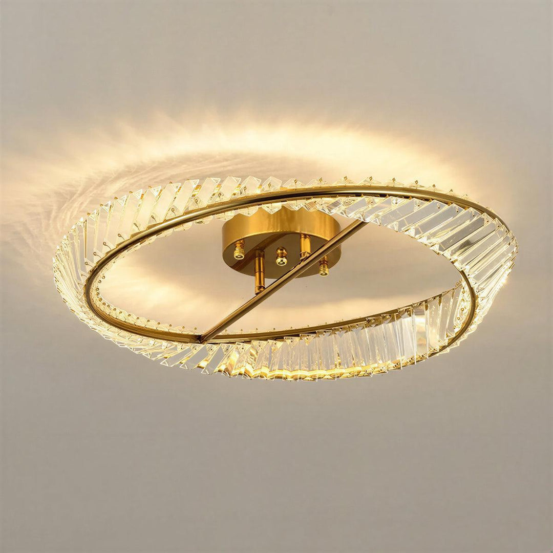 Crystal Ceiling Light With Round Flush Mount Design