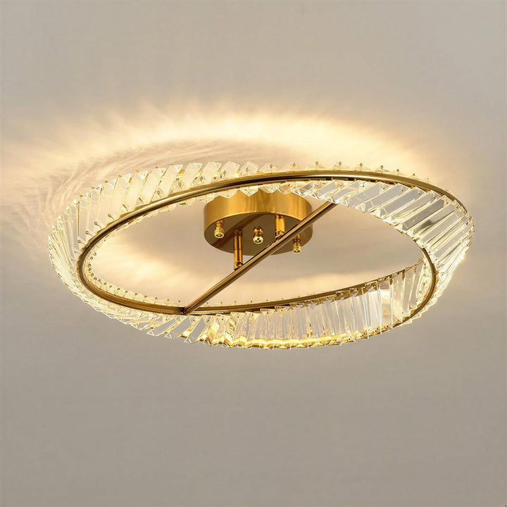Crystal Ceiling Light With Round Flush Mount Design