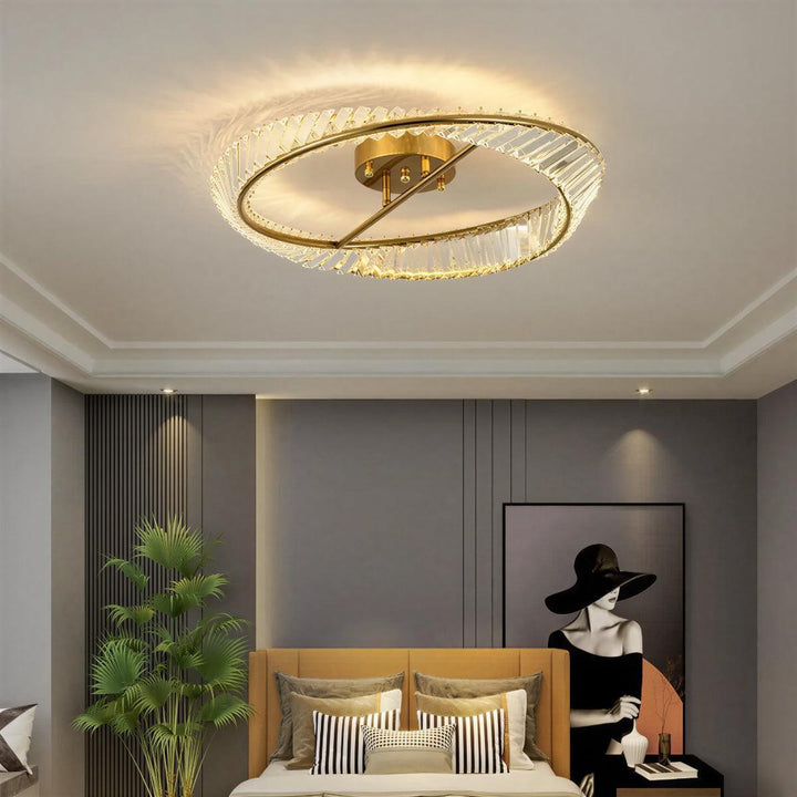 Crystal Ceiling Light With Round Flush Mount Design