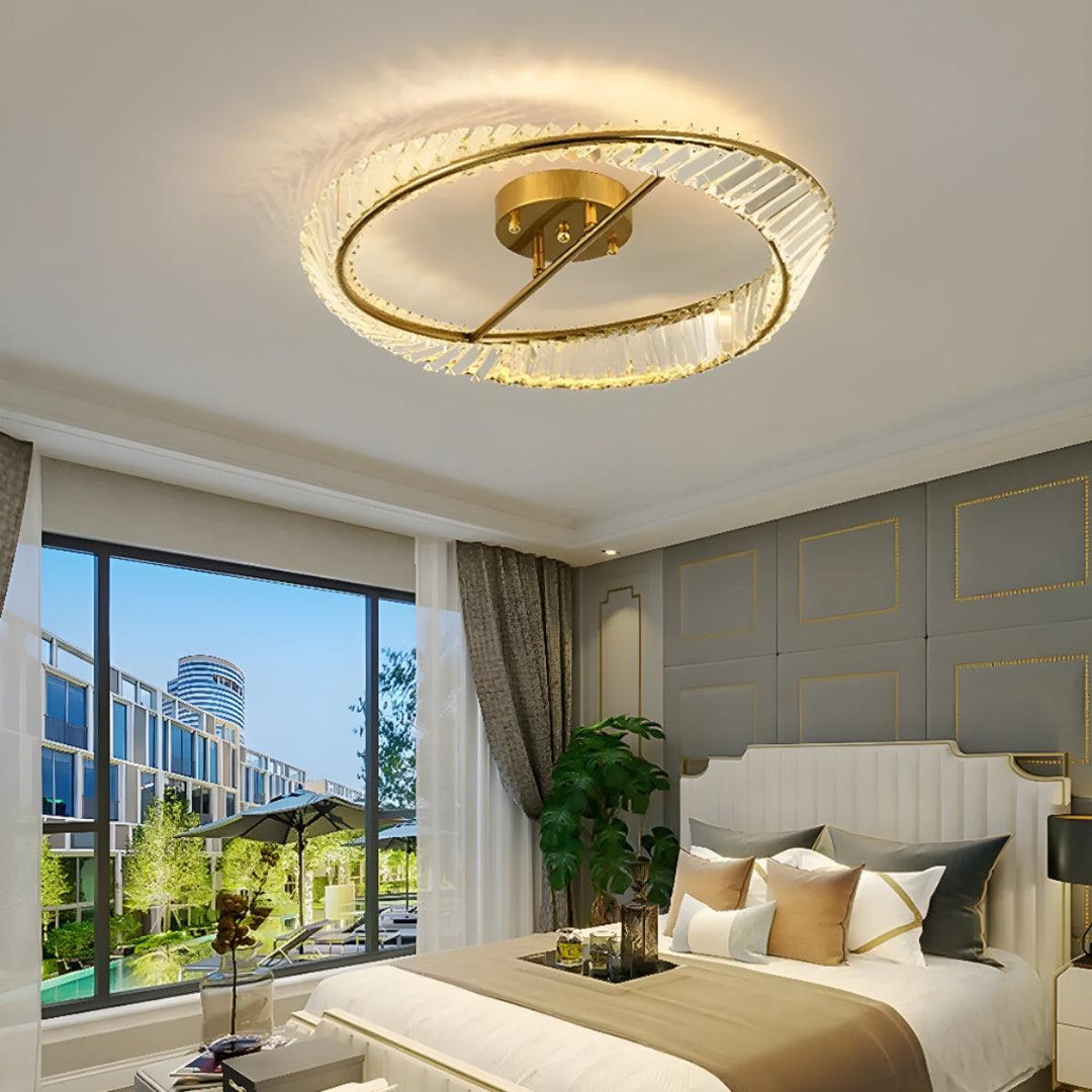 Crystal Ceiling Light With Round Flush Mount Design