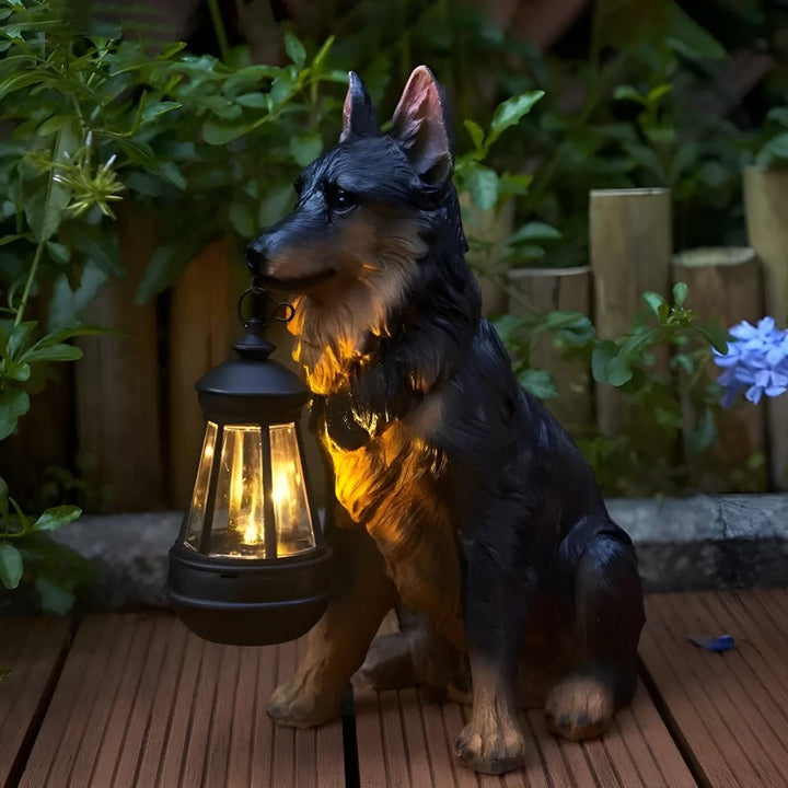 Dog Garden Statue With Solar Powered Lantern Light