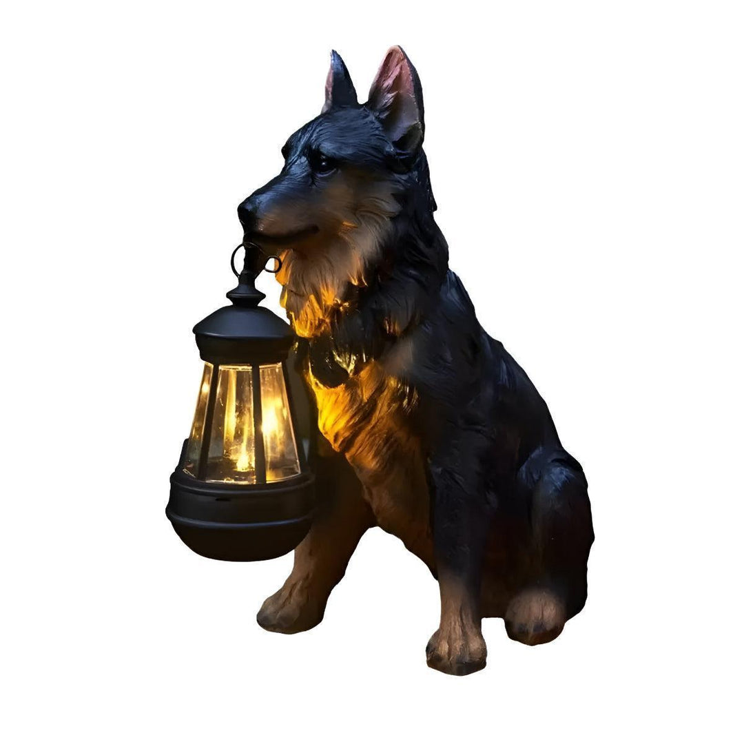 Dog Garden Statue With Solar Powered Lantern Light