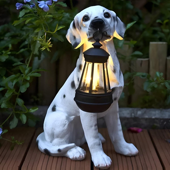 Dog Garden Statue With Solar Powered Lantern Light