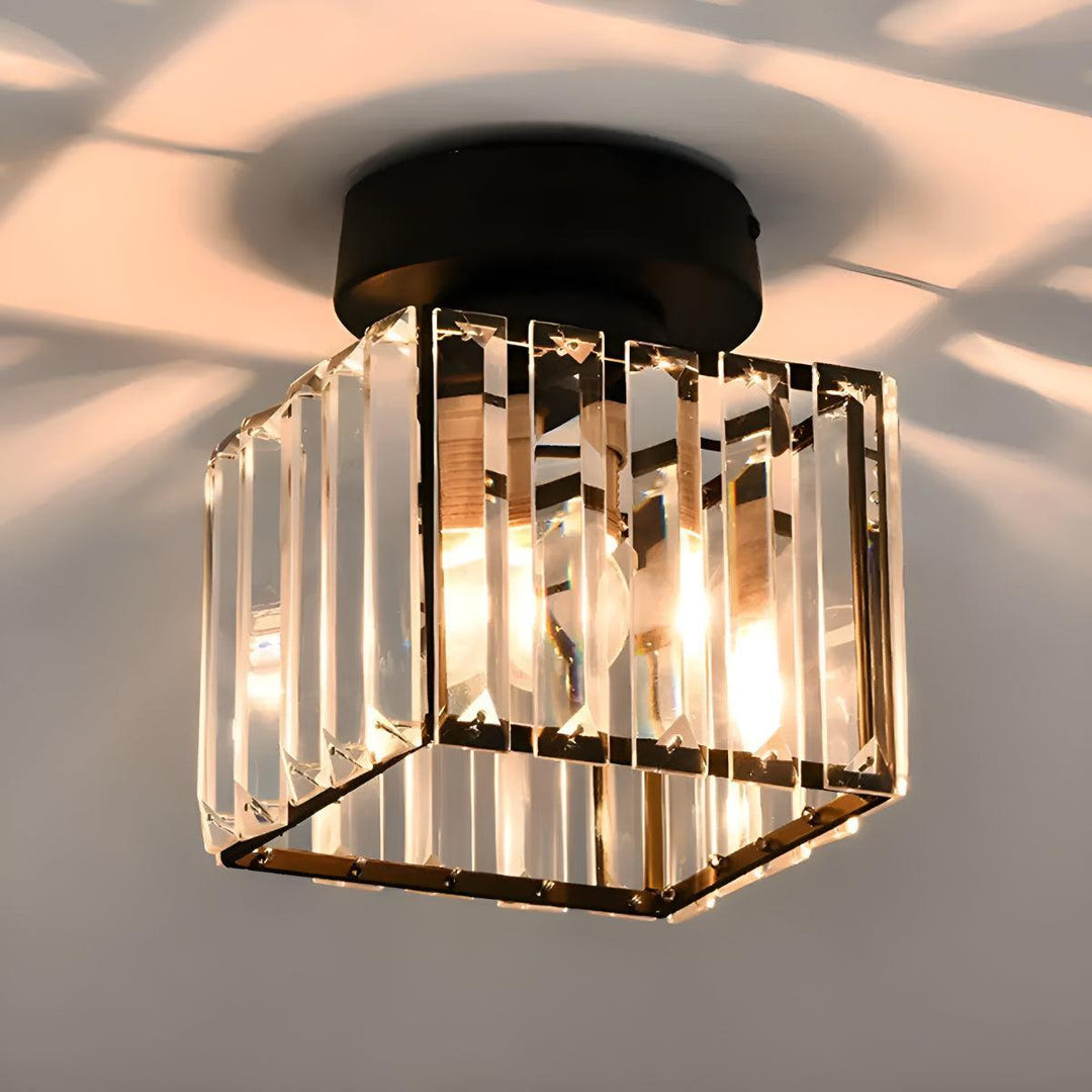 Flush Mount Ceiling Light Fixture With Decorative Clear Striped Design