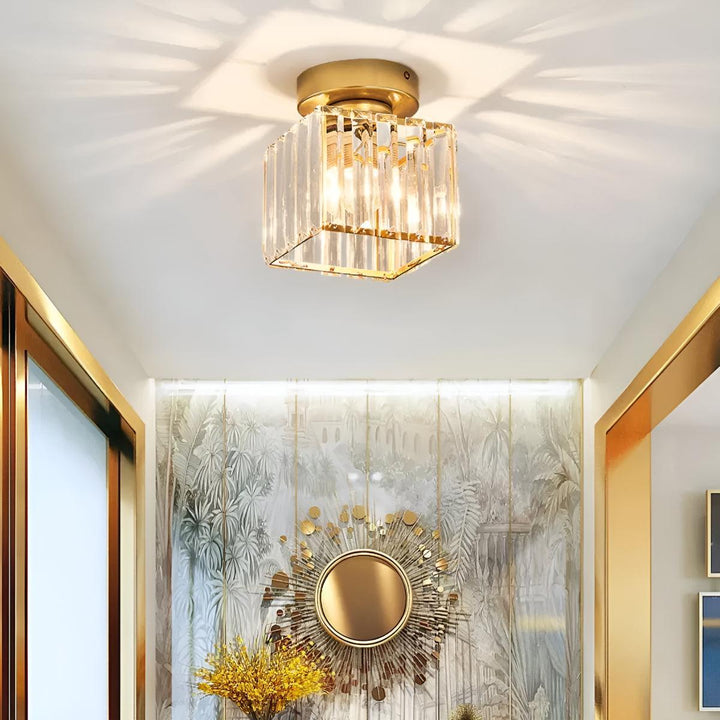 Flush Mount Ceiling Light Fixture With Decorative Clear Striped Design
