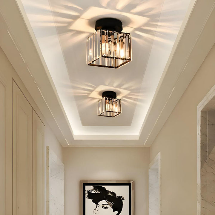Flush Mount Ceiling Light Fixture With Decorative Clear Striped Design