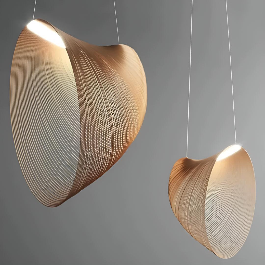 Laser Cut Plywood Pendant Light With Curved Layered Design For Interiors