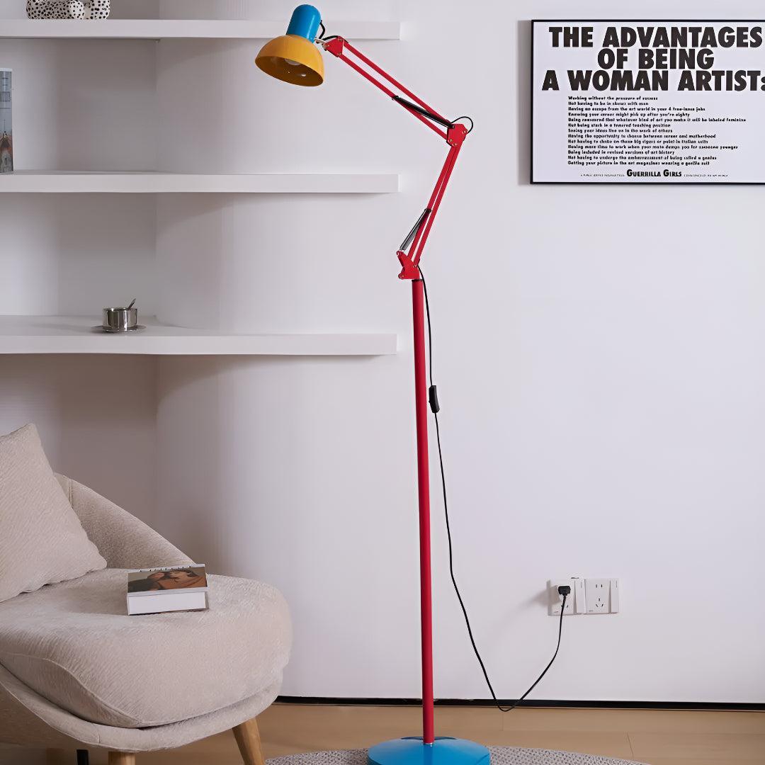 Memphis Adjustable Floor Lamp With Coloured Architect Design
