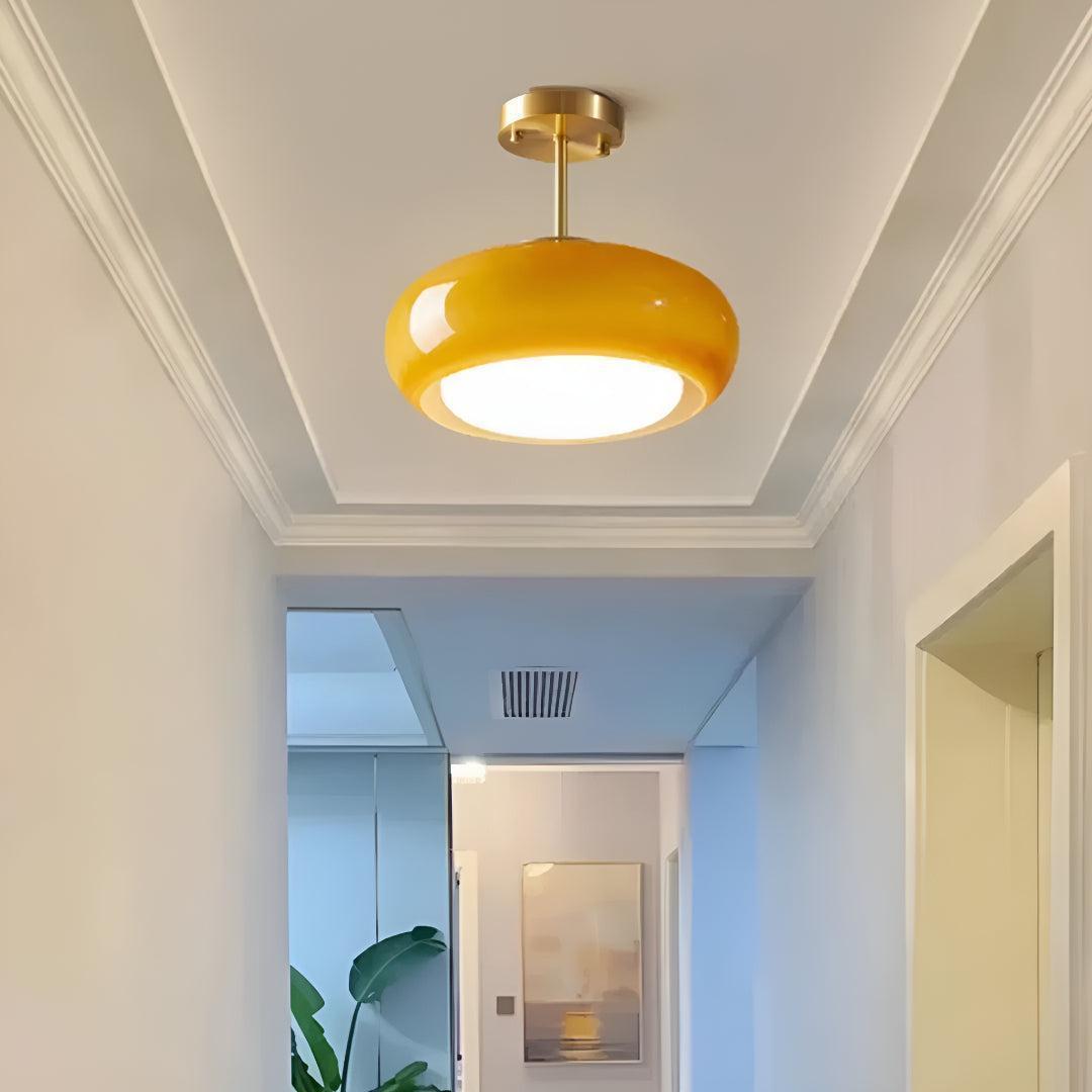 Mid Century Round Glossy Ceiling Light With Semi-Flush Mount