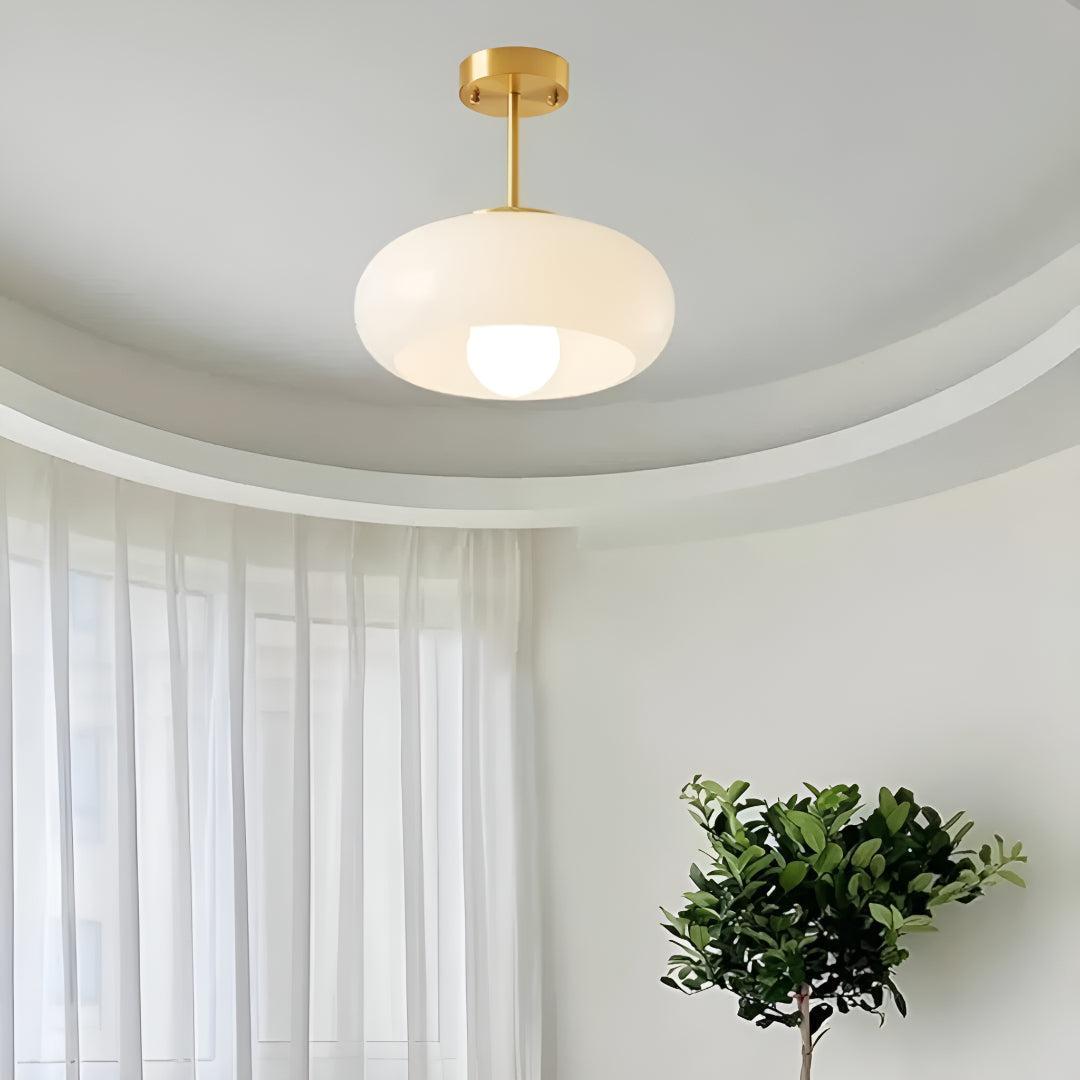 Mid Century Round Glossy Ceiling Light With Semi-Flush Mount