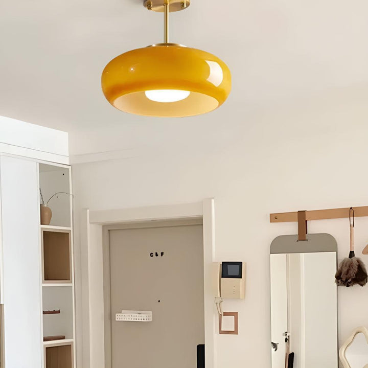 Mid Century Round Glossy Ceiling Light With Semi-Flush Mount