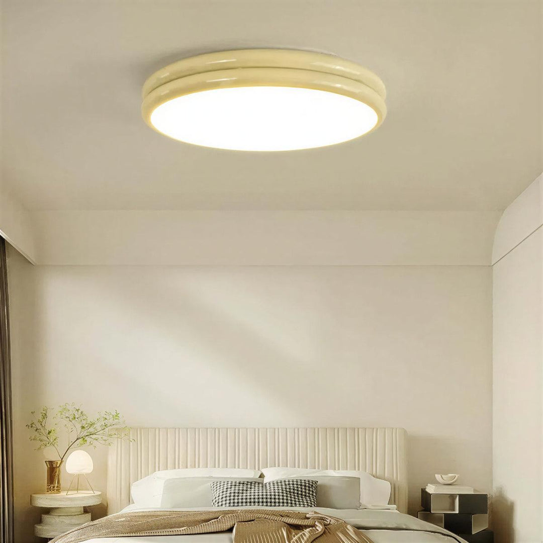 Modern Flush Mount Ceiling Light Fixture With Round Double Layered Silhouette