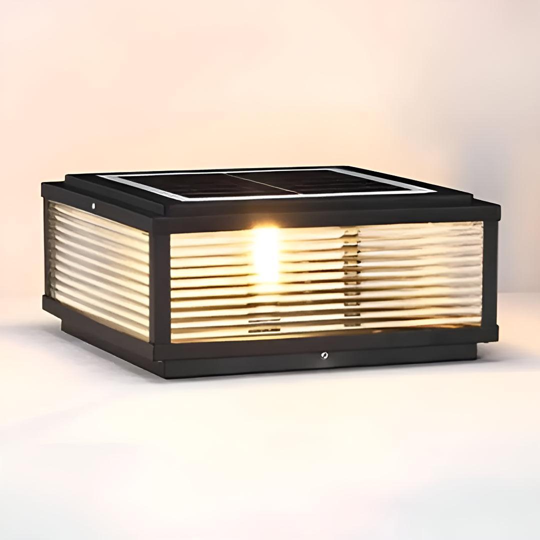 Outdoor Pillar Light With Square Ribbed Glass Design