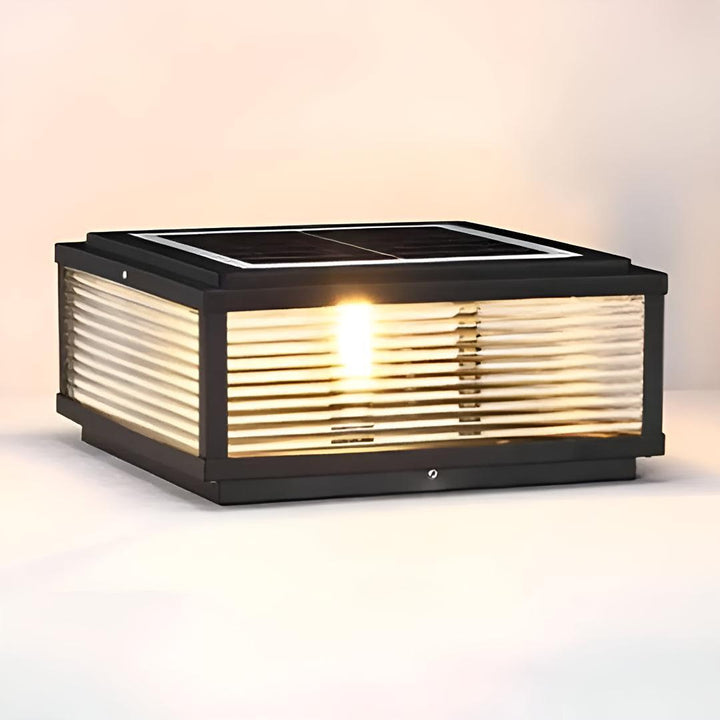 Outdoor Pillar Light With Square Ribbed Glass Design