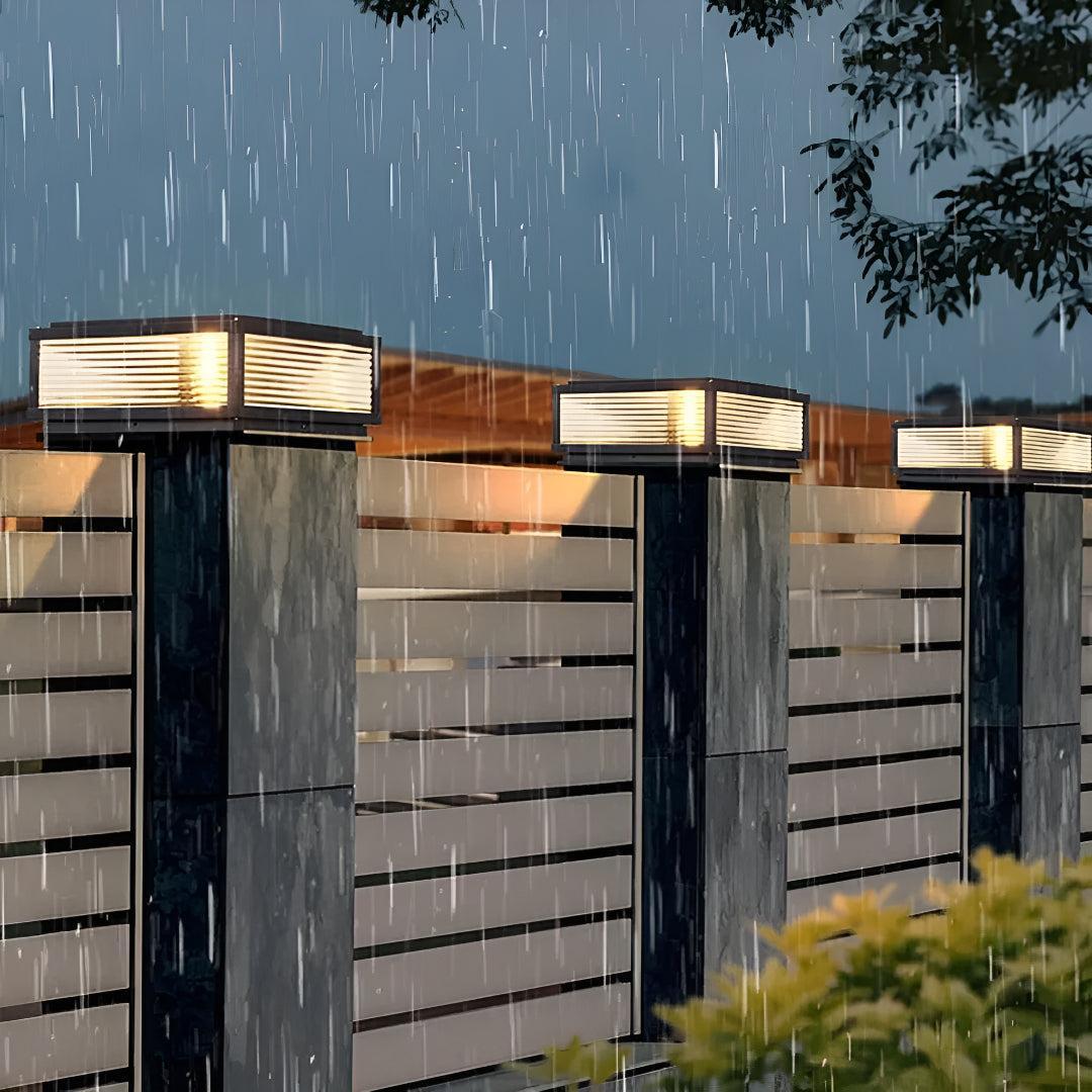 Outdoor Pillar Light With Square Ribbed Glass Design