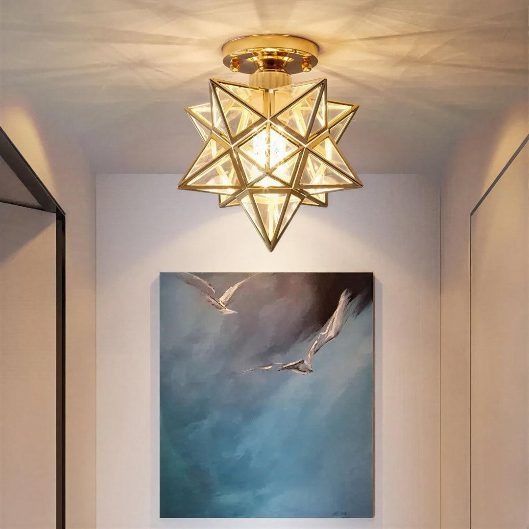 Rustic Ceiling Light Fixture With Geometric Star Burst