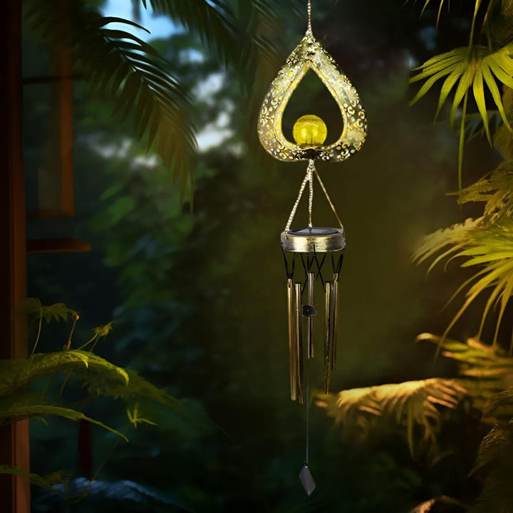 Solar Garden Light With Hanging Heart Wind Chime Lantern