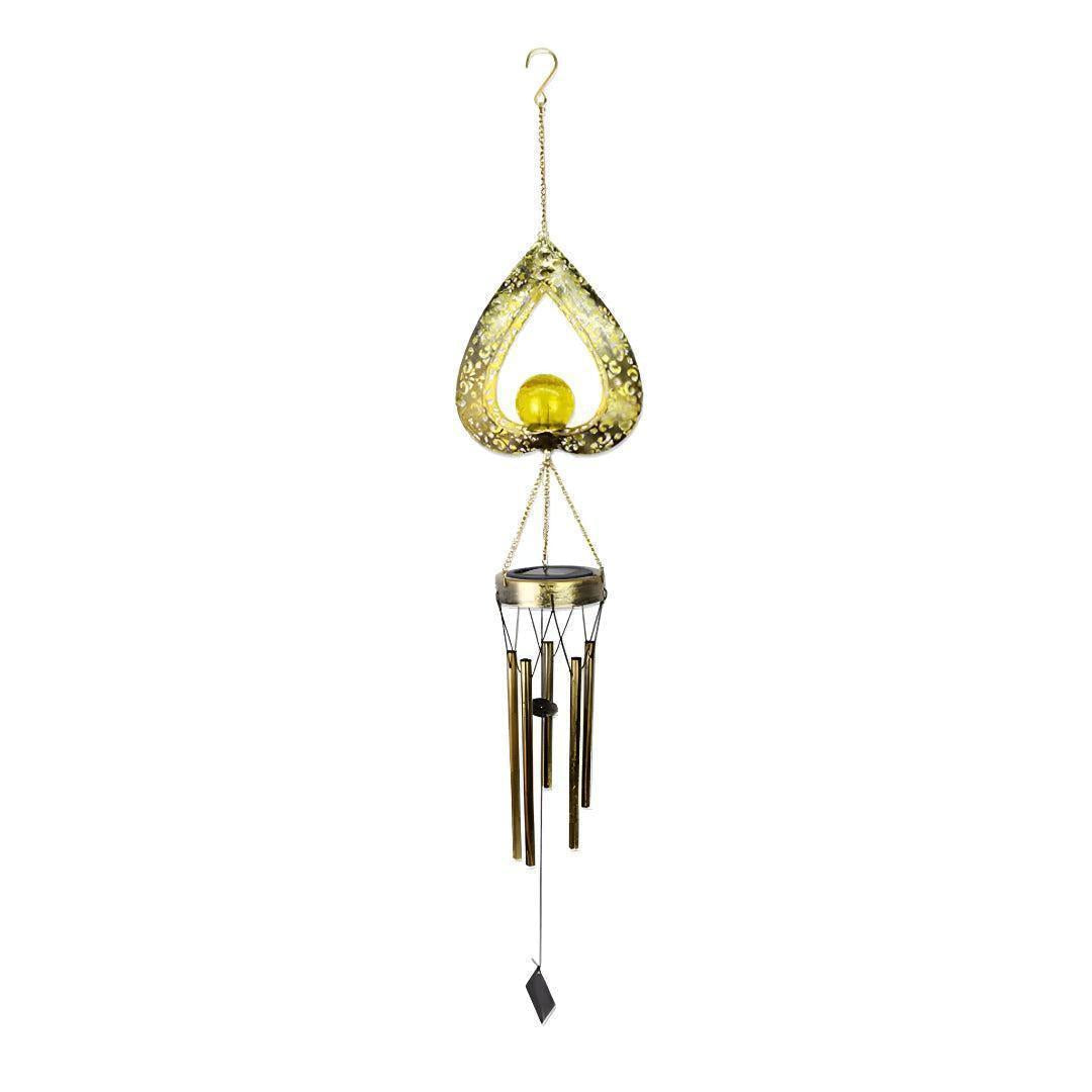 Solar Garden Light With Hanging Heart Wind Chime Lantern