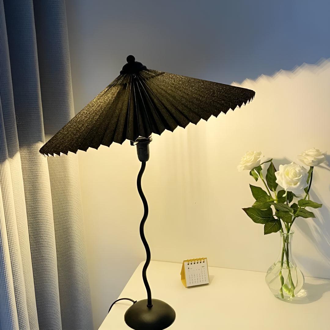 Squiggly Bedside Table Lamp With Nordic Style Pleated Shade