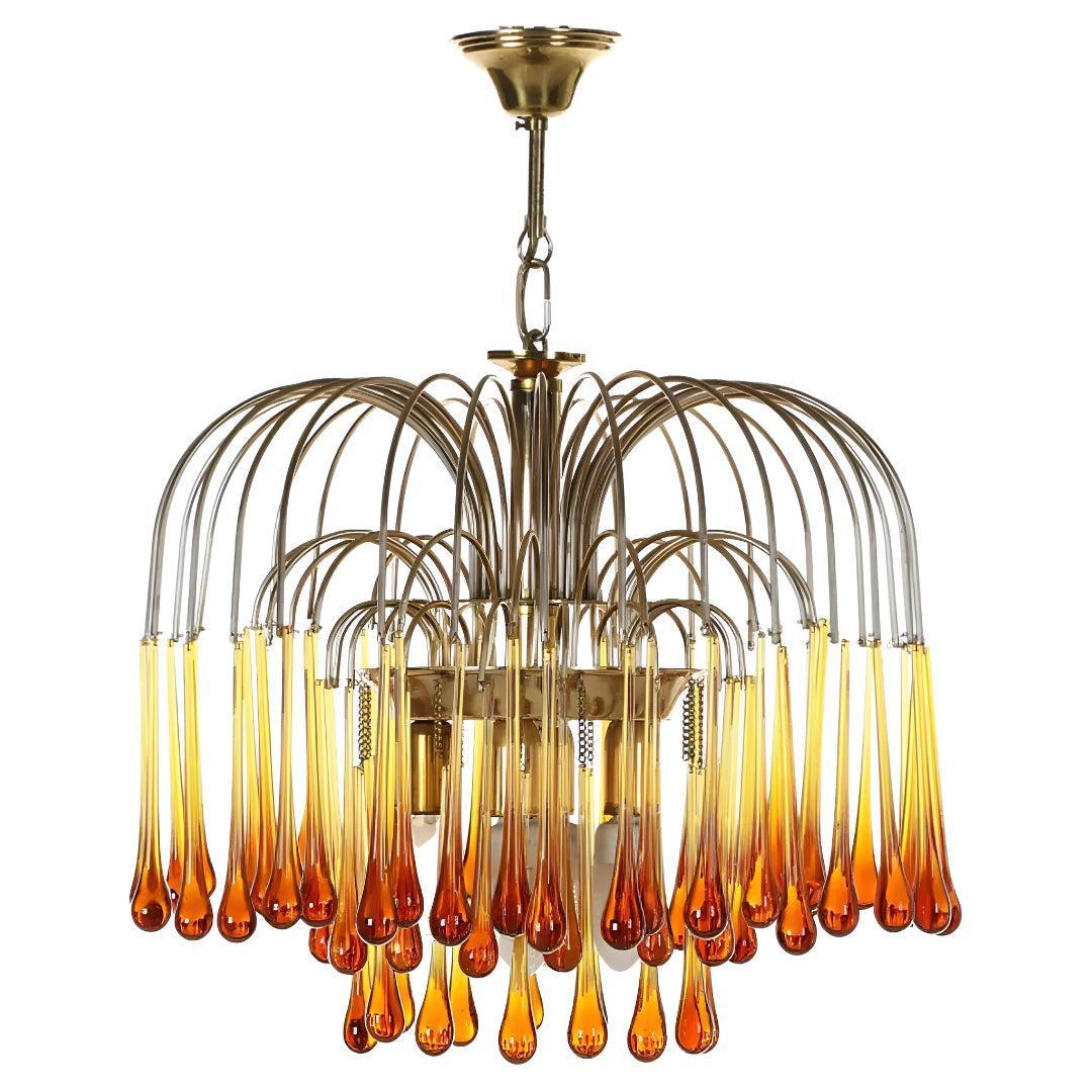 Vintage Murano Ceiling Chandelier Light With Raindrop Design