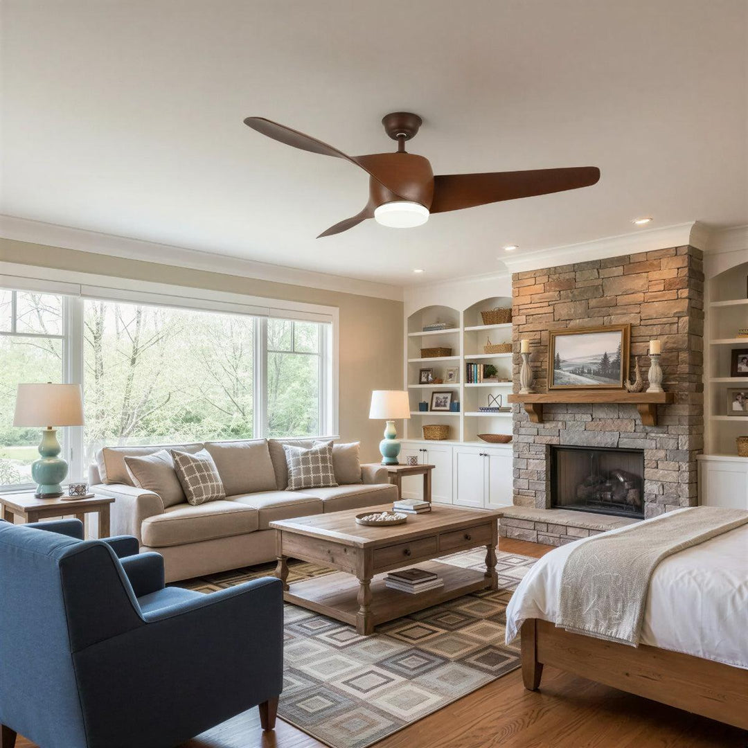 Wooden Curved Ceiling Fan Light With Remote Control And DC Motor